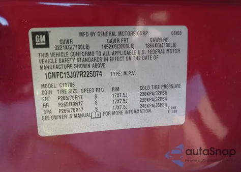 2007 Chevrolet Tahoe Ls from USA, damaged, VIN 1GNFC13J07R225074